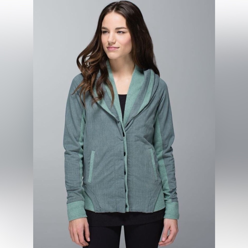 Lululemon Back To Class Jacket Ribbed Striped Green Cardigan Earl Grey 8